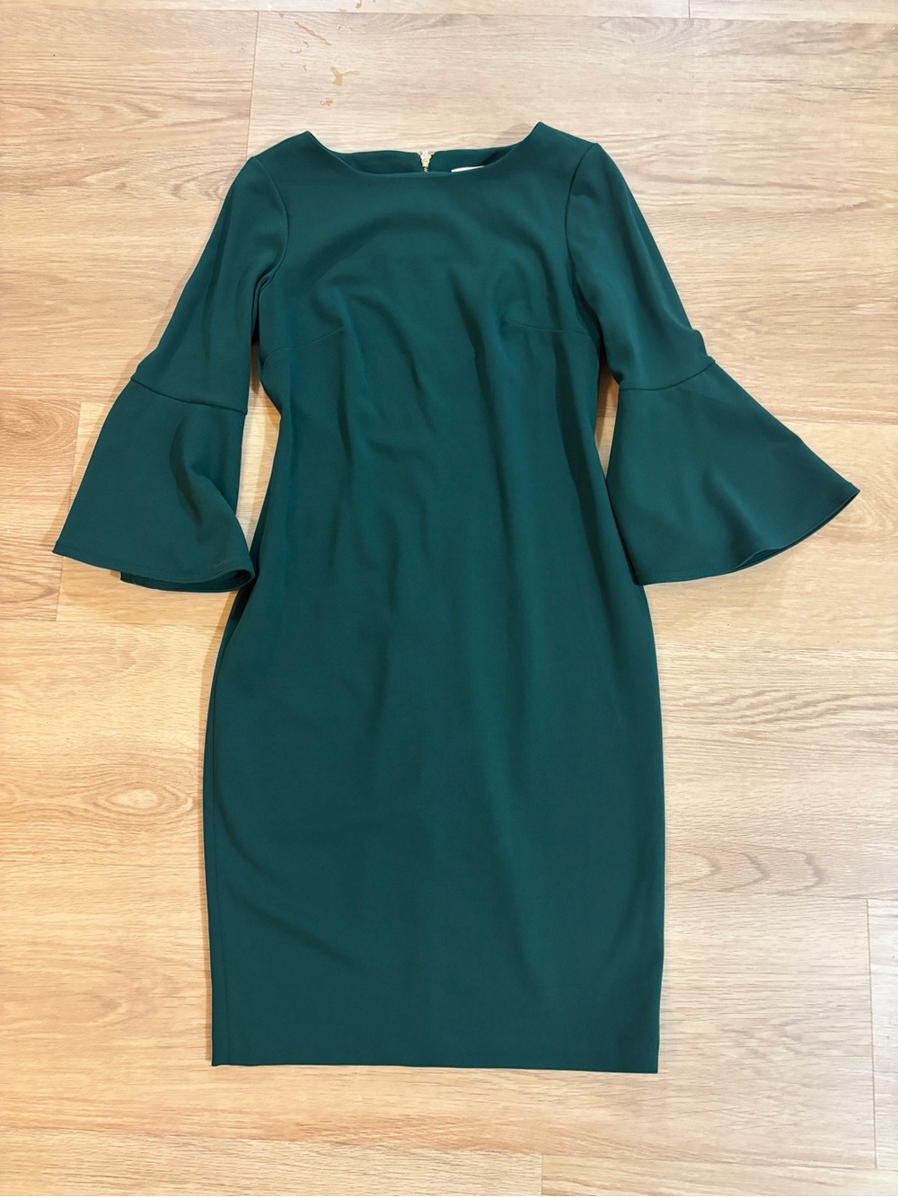Calvin Klein Dark Green Bell-Sleeve Midi Sheath Dress